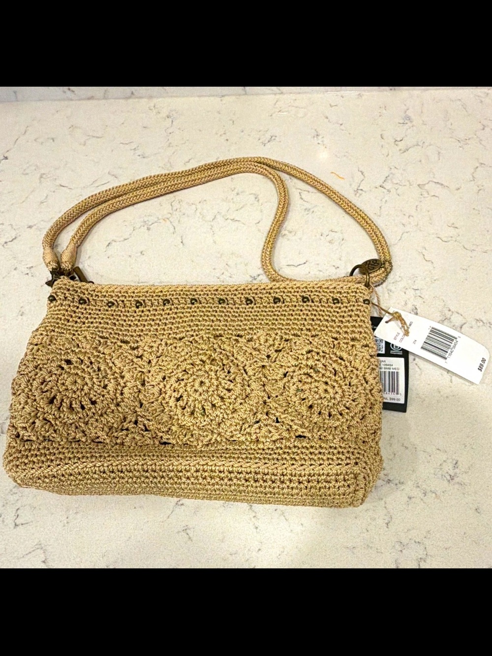 The Sak Beige Crossbody Bag Zip Detachable Strap Bronze Hardware Studded